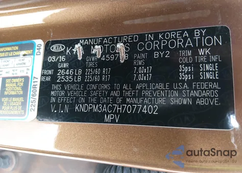 2017 Kia Sportage Lx z USA, uszkodzony, nr VIN KNDPM3AC7H7077402